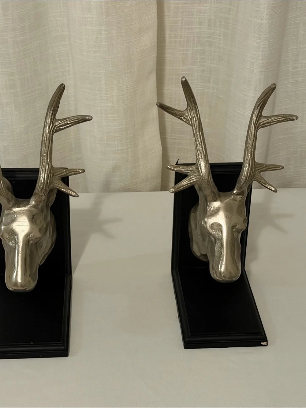 Pier 1 Silver Deer Head Bookends with Black Bases